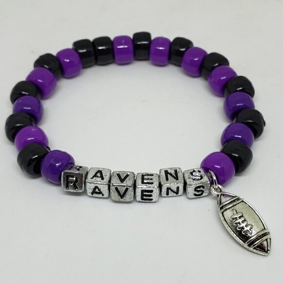 BALTIMORE Ravens Beaded Sports Bracelet Silver Letters - Picture 1 of 2